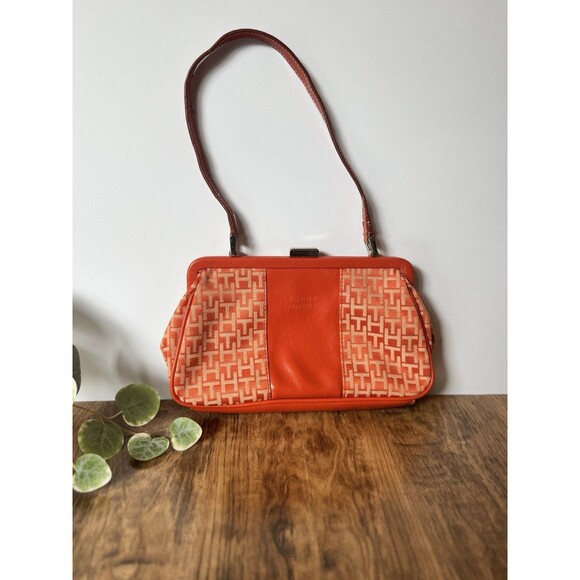 TOMMY HILFIGER | Vintage Orange TH Monogram Kiss Lock Handbag - 1990s/2000s Era - Picture 1 of 5